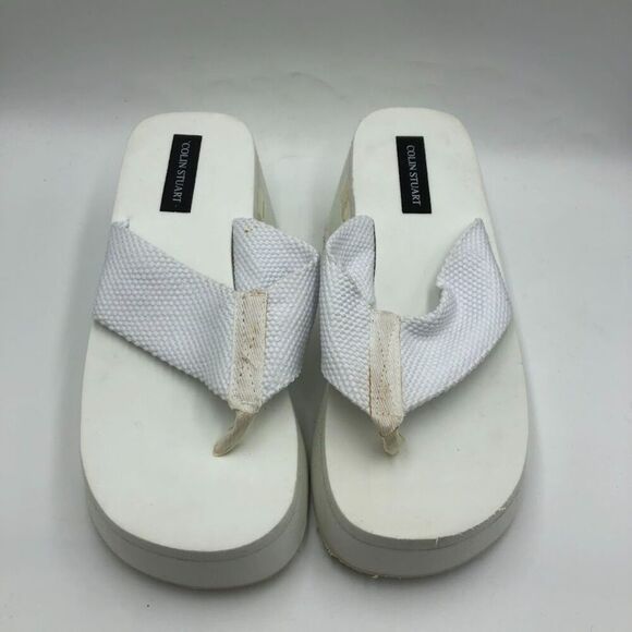 Vintage Y2K Colin Stuart Women's White Platform Thong Sandals Wedge Unworn 6.5 - Picture 6 of 11